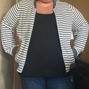 Gray and white striped bomber jacket